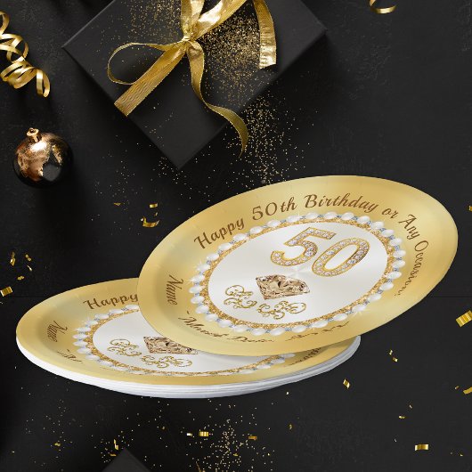 Prachtige, gepersonaliseerde, 50e verjaardagspapie papieren bordje