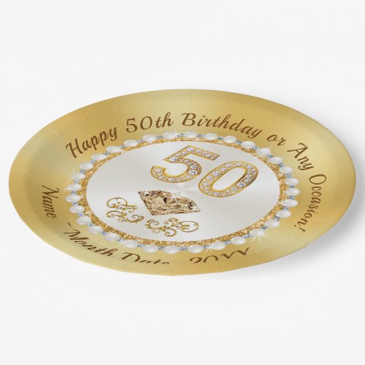 Prachtige, gepersonaliseerde, 50e verjaardagspapie papieren bordje (Gekanteld)