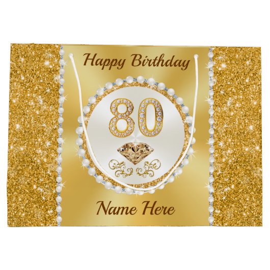 Prachtige gepersonaliseerde, 80e verjaardag gesche groot cadeauzakje (Achterkant)