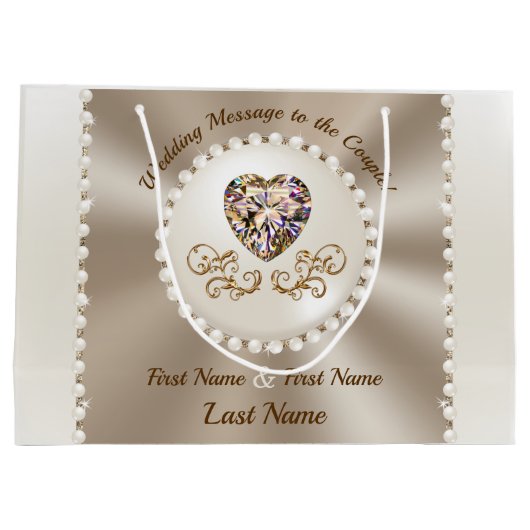 Prachtige, gepersonaliseerde bruiloft geschenkzakk groot cadeauzakje (Achterkant)