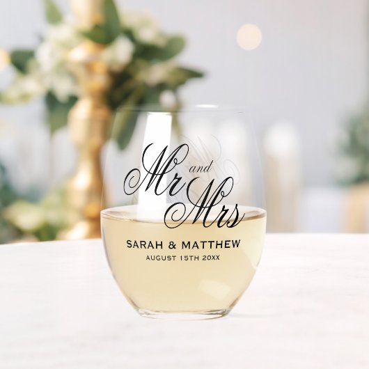 Prachtige gepersonaliseerde Mr en Mrs Wedding Wijnglas Zonder Voet (Insitu (Huwelijk))