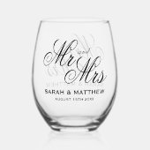 Prachtige gepersonaliseerde Mr en Mrs Wedding Wijnglas Zonder Voet (Voorkant)