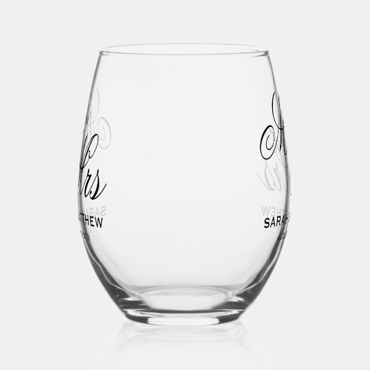 Prachtige gepersonaliseerde Mr en Mrs Wedding Wijnglas Zonder Voet (Rechts)