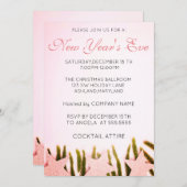 Prachtige, geweldige, roze nieuwjaarsuitnodiging kaart (Voorkant / Achterkant)