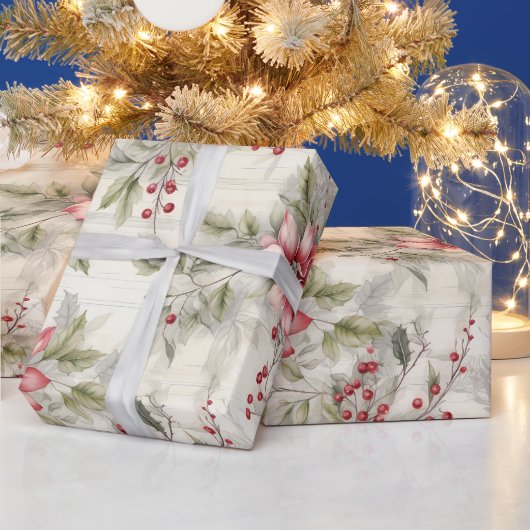 Prachtige gezellige kerst tartan bloemen cadeaupapier (Feestdagen)