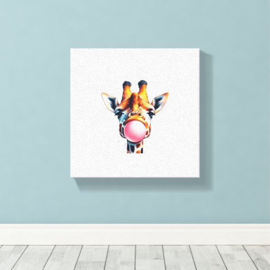 Prachtige giraffe blaasbubbelsteen canvas afdruk (Insitu (Houten vloer))