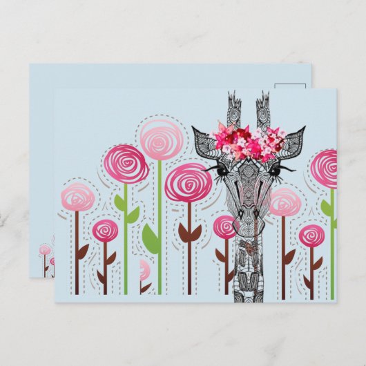 Prachtige giraffe met bloemkroon in tuin briefkaart (Voorkant / Achterkant)