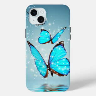 prachtige gladde blauwe vlinder iPhone 15 mini hoesje