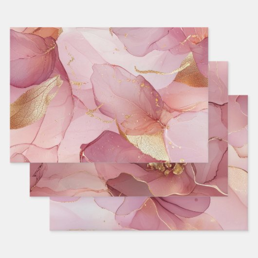 Prachtige Glam Gouden Blad Blush Roze Bruiloft Fee Inpakpapier Vel (Set)