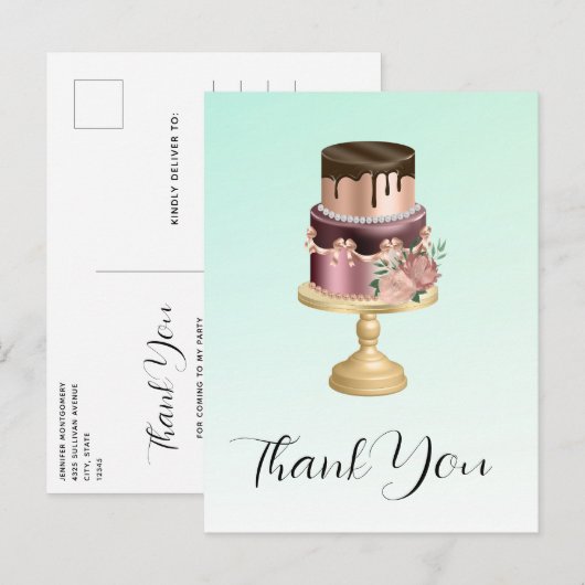 Prachtige Glam Party Cake dank u Briefkaart (Voorkant / Achterkant)