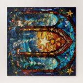 Prachtige Glas in lood Winter In het Bos Legpuzzel (Horizontaal)