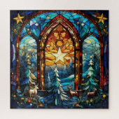 Prachtige Glas in lood Winter In het Bos Legpuzzel (Verticaal)