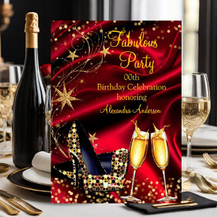Prachtige Glitter Rode Gouden hakken Champagne Kaart