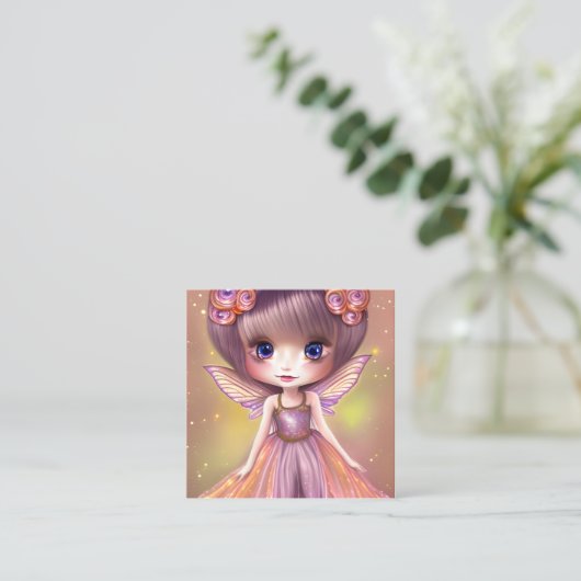 Prachtige glitter textuur zijde Magic Chibi Fairy Contactkaartje (Staand voorkant)