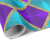 Prachtige Glitter Turquoise en Paarse Squares Cadeaupapier (Rol Hoek)
