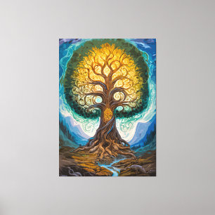 Prachtige gloeiende Yggdrasil boom fantasy kunst Canvas Afdruk