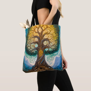 Prachtige Glowing Yggdrasil Fantasy Boom Magie Tote Bag