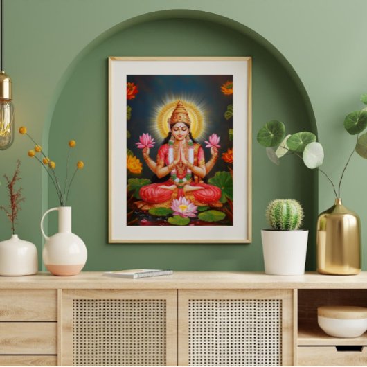 Prachtige Godin Lakshmi Traditionele Bloemenkunst Poster