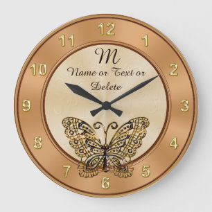 Prachtige  Gold Butterfly-klok PERSONALIZED Grote Klok