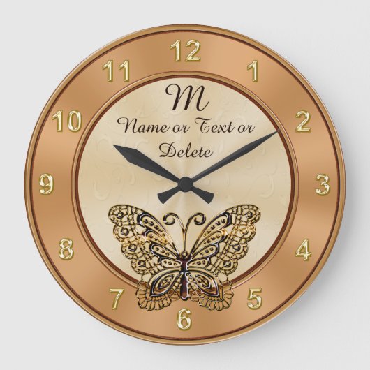 Prachtige Gold Butterfly-klok PERSONALIZED Grote Klok (Voorkant)