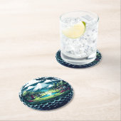 Prachtige golfbaan met winkelwagen en clubs ronde kartonnen onderzetter (Insitu)