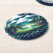 Prachtige golfbaan met winkelwagen en clubs ronde kartonnen onderzetter (Gebogen)