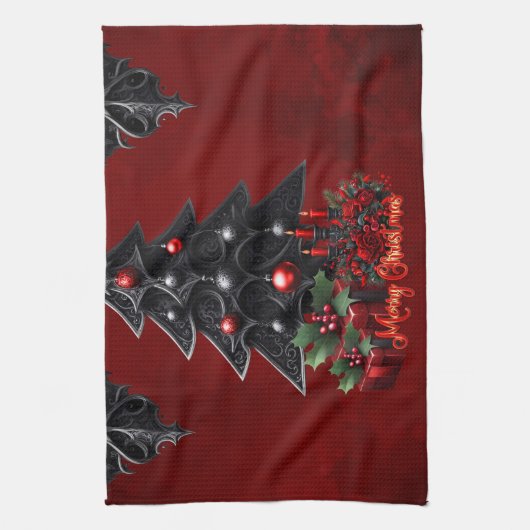 Prachtige gotische kerstboom theedoek (Verticaal)