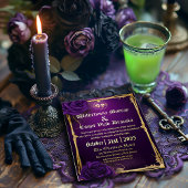 Prachtige gotische Paarse en gouden schedel en Bot Folie Uitnodiging