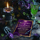 Prachtige gotische Paarse en gouden schedel en Bot Folie Uitnodiging