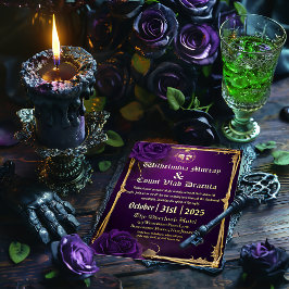 Prachtige gotische Paarse en gouden schedel en Bot Folie Uitnodiging