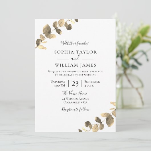 Prachtige goudbladeren Naherfst Herfst Spring Wedd Kaart (Staand voorkant)