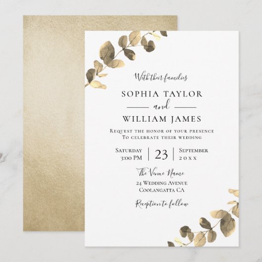 Prachtige goudbladeren Naherfst Herfst Spring Wedd Kaart (Voorkant / Achterkant)