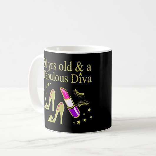 PRACHTIGE GOUDEN 50E VERJAARDAG DIVA DESIGN KOFFIEMOK (Voorkant links)