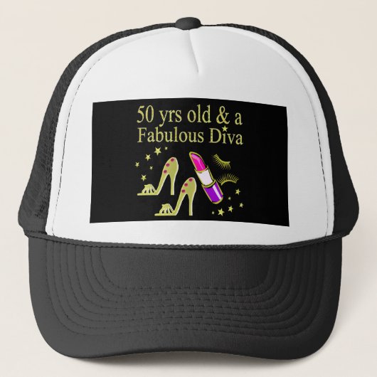 PRACHTIGE GOUDEN 50E VERJAARDAG DIVA DESIGN TRUCKER PET (Voorkant)