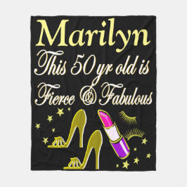 PRACHTIGE GOUDEN 50E VERJAARDAG GEPERSONALISEERDE  FLEECE DEKEN