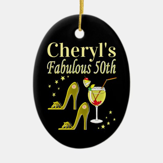 PRACHTIGE GOUDEN 50E VERJAARDAG ONTWERP KERAMISCH ORNAMENT (Voorkant)