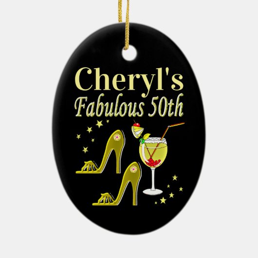 PRACHTIGE GOUDEN 50E VERJAARDAG ONTWERP KERAMISCH ORNAMENT (Achterkant)