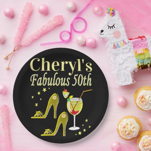 PRACHTIGE GOUDEN 50E VERJAARDAG ONTWERP PAPIEREN BORDJE (Feest)