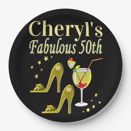 PRACHTIGE GOUDEN 50E VERJAARDAG ONTWERP PAPIEREN BORDJE (Voorkant)