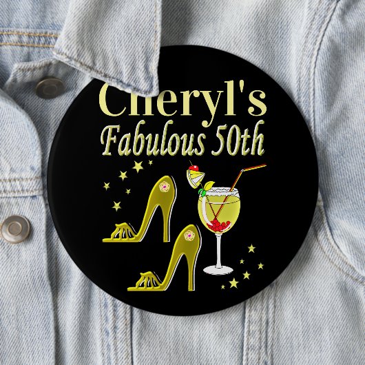 PRACHTIGE GOUDEN 50E VERJAARDAG ONTWERP RONDE BUTTON 6,0 CM (In situ)