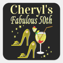 PRACHTIGE GOUDEN 50E VERJAARDAG ONTWERP VIERKANTE STICKER