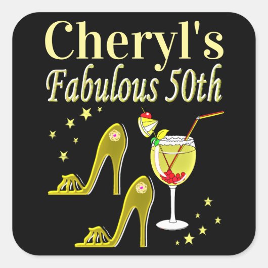 PRACHTIGE GOUDEN 50E VERJAARDAG ONTWERP VIERKANTE STICKER (Voorkant)