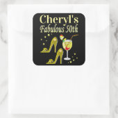 PRACHTIGE GOUDEN 50E VERJAARDAG ONTWERP VIERKANTE STICKER (Tas)