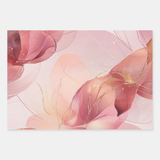 Prachtige Gouden Blush Roze Bloemige Bruiloftsdouc Inpakpapier Vel (Voorkant 3)