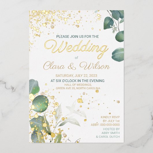 PRACHTIGE GOUDEN BRUILOFT FOLIE UITNODIGING (Voorkant)