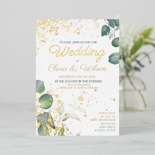 PRACHTIGE GOUDEN BRUILOFT FOLIE UITNODIGING (Staand Voorkant)