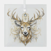 Prachtige gouden en witte kerst herten Design Glas Ornament (Voorkant)