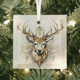 Prachtige gouden en witte kerst herten Design Glas Ornament