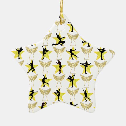 PRACHTIGE GOUDEN FIGUUR SCHAATSEN KERST DESIGN KERAMISCH ORNAMENT (Voorkant)