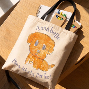 Prachtige gouden puppyhond-kind kunst tote bag